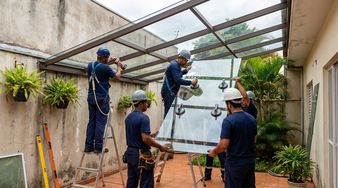 Instalação de cobertura de vidro em Natal-RN