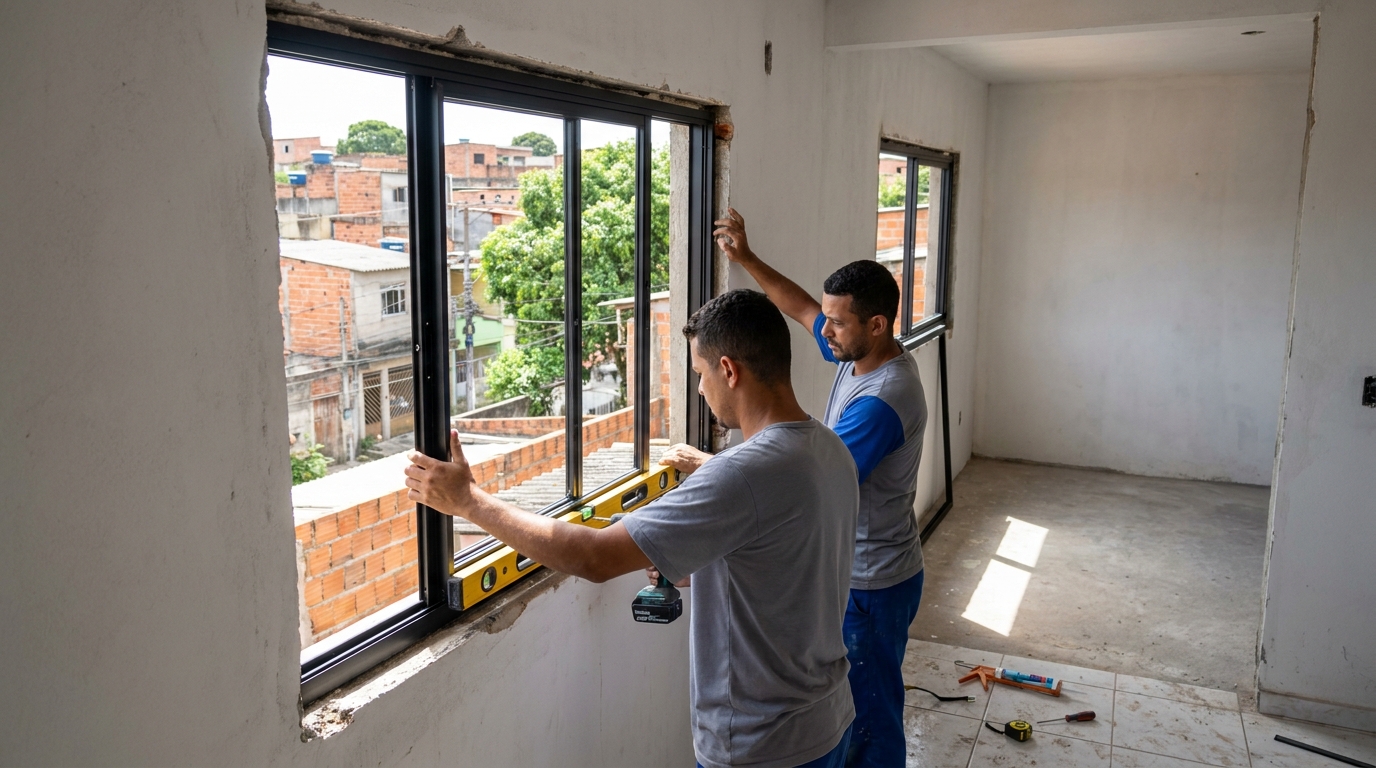Esquadria de alumínio em obra em Natal-RN