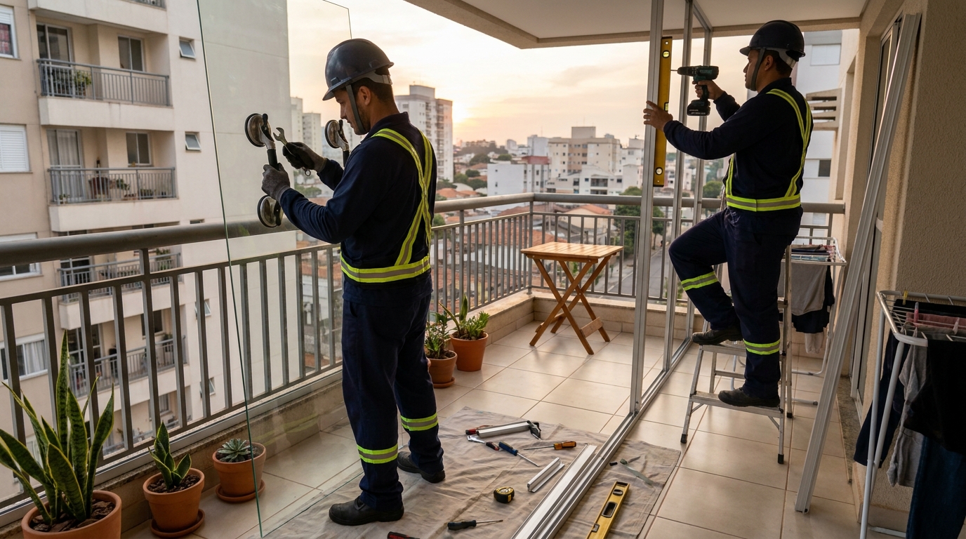 Instalação de parede de vidro em sacada em Natal-RN