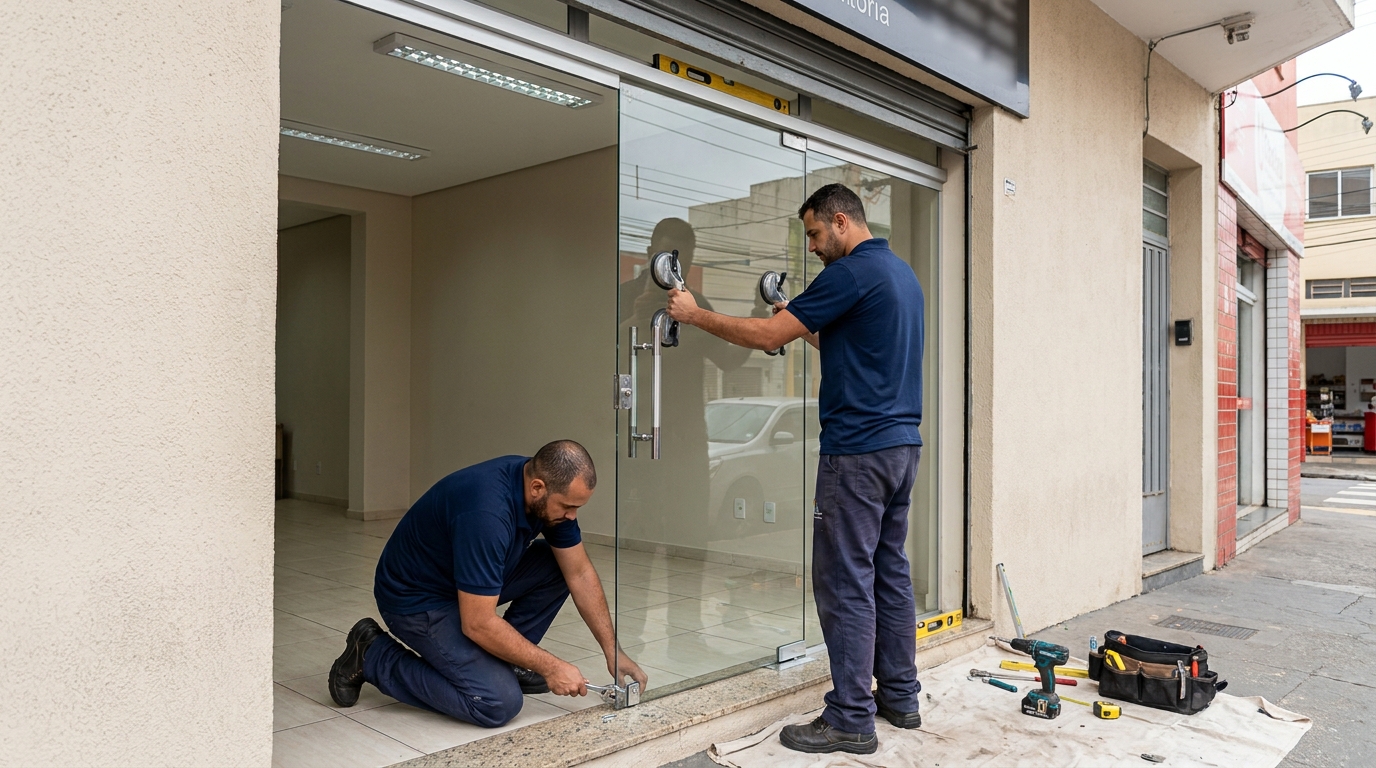 Porta de vidro com puxador inox em Natal-RN